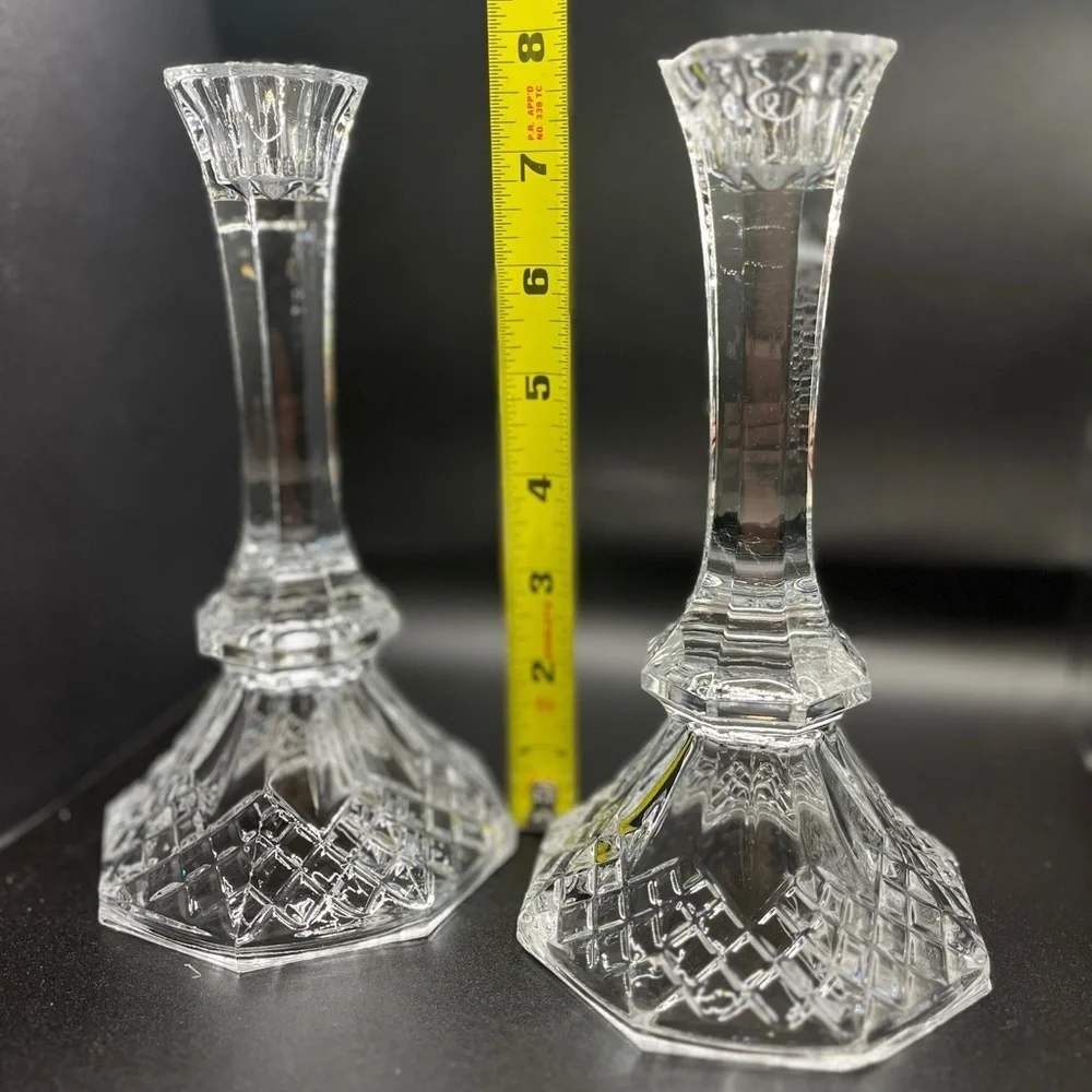 Elegant Vintage Regency 8” Heavy Lead Crystal Candlesticks- Pair